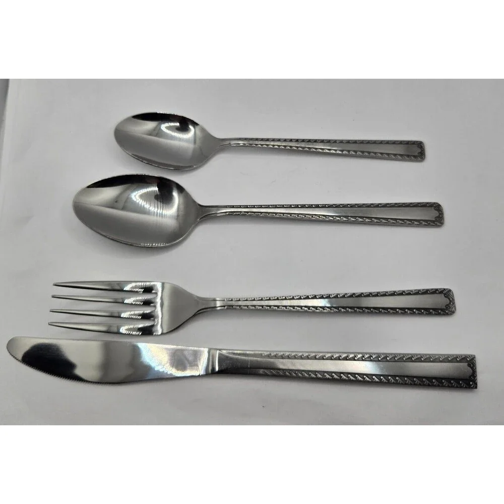 Watertown Stainless Japan Burnished Scroll Edge Black Accent 4 PC Silverware